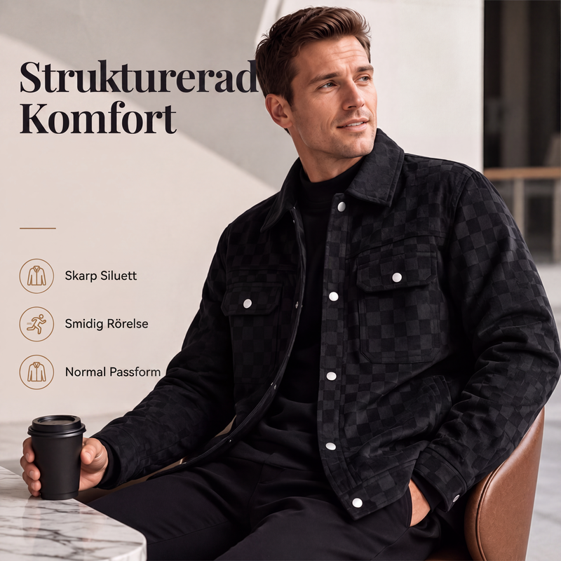 🍂Nya höstnyheter|Urban Elegant Mockajacka för Herr – Stilren Rutig Jacka med Vadderat Foder