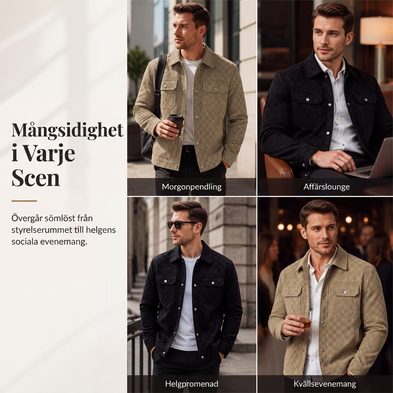 🍂Nya höstnyheter|Urban Elegant Mockajacka för Herr – Stilren Rutig Jacka med Vadderat Foder