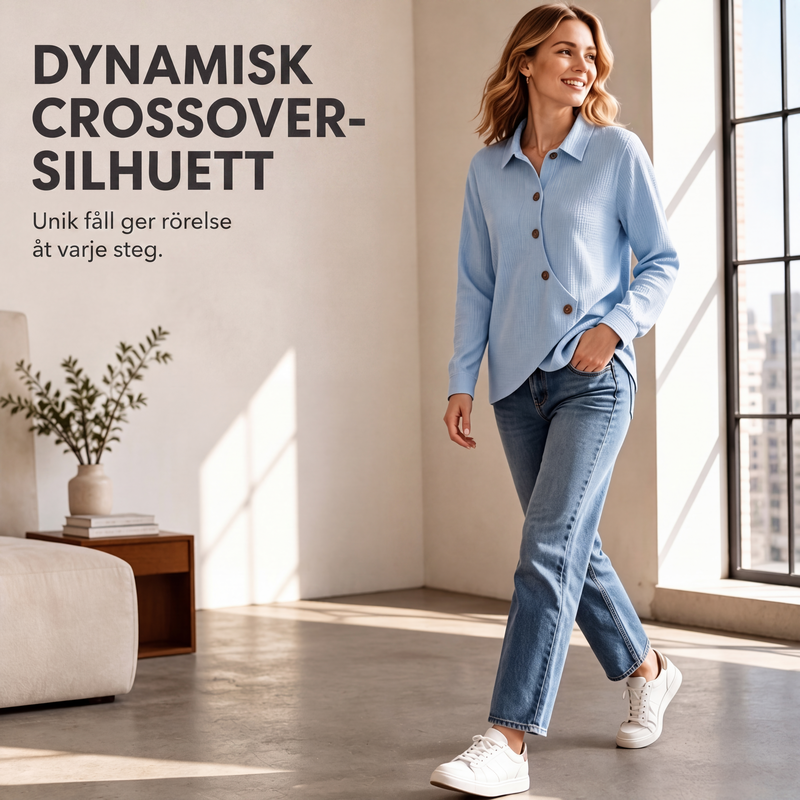 Damstickad topp med oregelbunden fåll och knappar