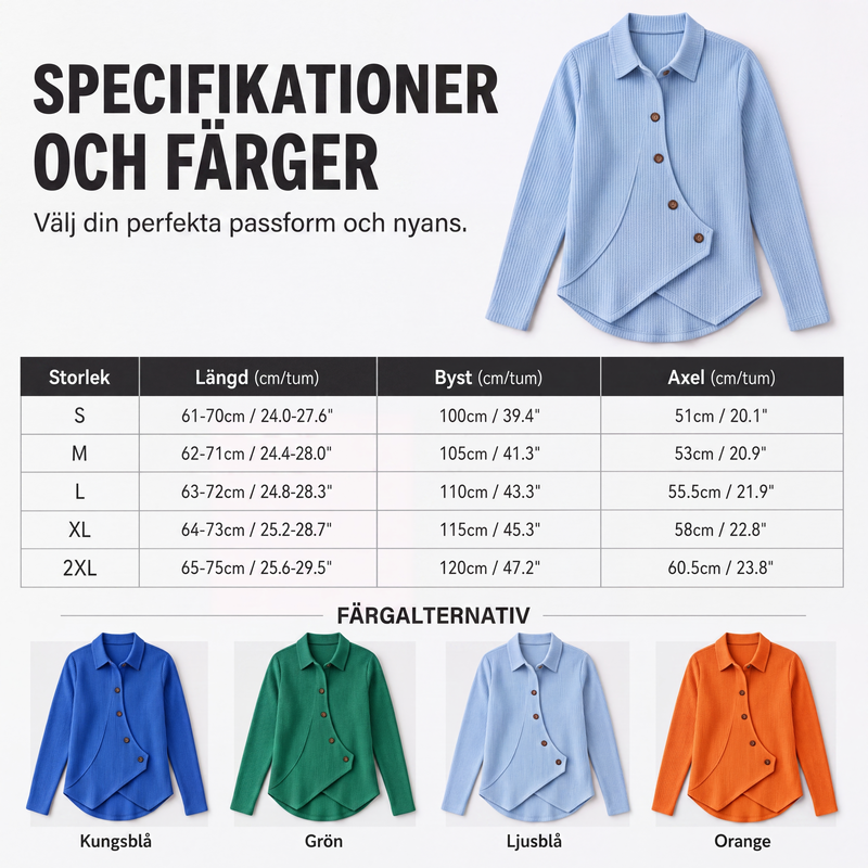 Damstickad topp med oregelbunden fåll och knappar