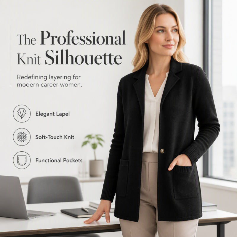 💰 Halva priset! 🧥 Damernas Stickade Kavajkofta med Krage – Elegant Cardigan för Kontor & Vardag✨