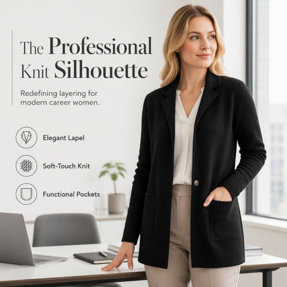 💰 Halva priset! 🧥 Damernas Stickade Kavajkofta med Krage – Elegant Cardigan för Kontor & Vardag✨