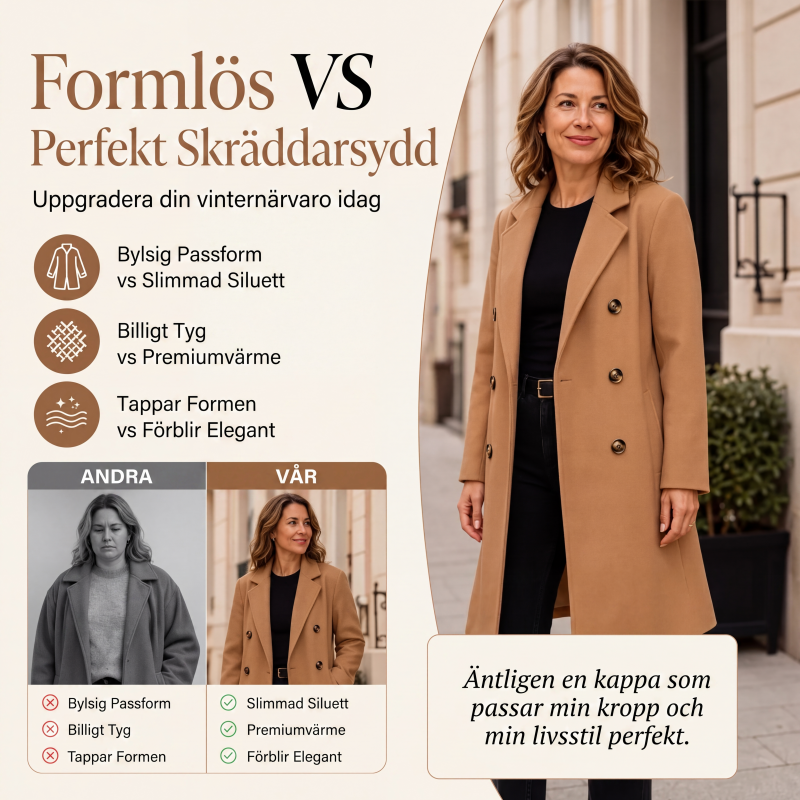 Bästsäljare🔥 🧥 Dubbelknäppt ullkappa med klassisk krage – lyxig värme för svala dagar
