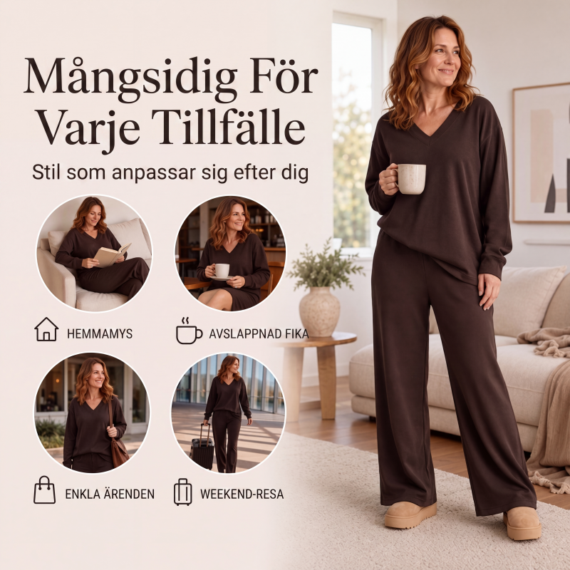 👚 Set för kvinnor med axelbandslös tröja och byxor – mjukt, bekvämt och mångsidigt, perfekt för vardag och fest. ✨