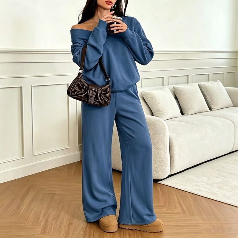 👚 Set för kvinnor med axelbandslös tröja och byxor – mjukt, bekvämt och mångsidigt, perfekt för vardag och fest. ✨