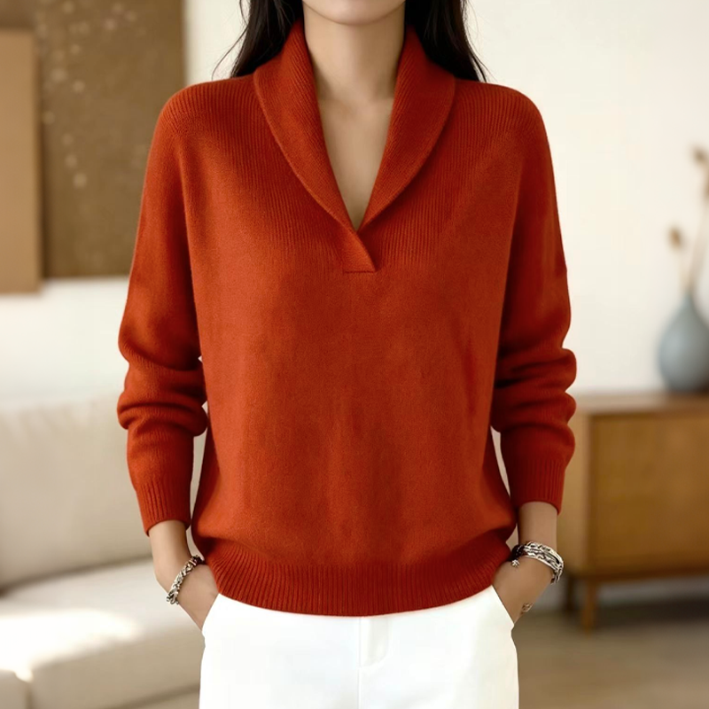 Elegant Damtröja med Sjalkrage – Mjuk och Bekväm Stickad Pullover för Vardagen