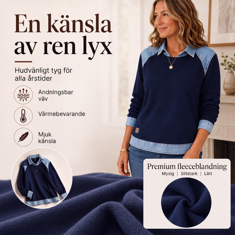 Bästsäljare🔥-Damls sweatshirt med långa ärmar och denim patchwork
