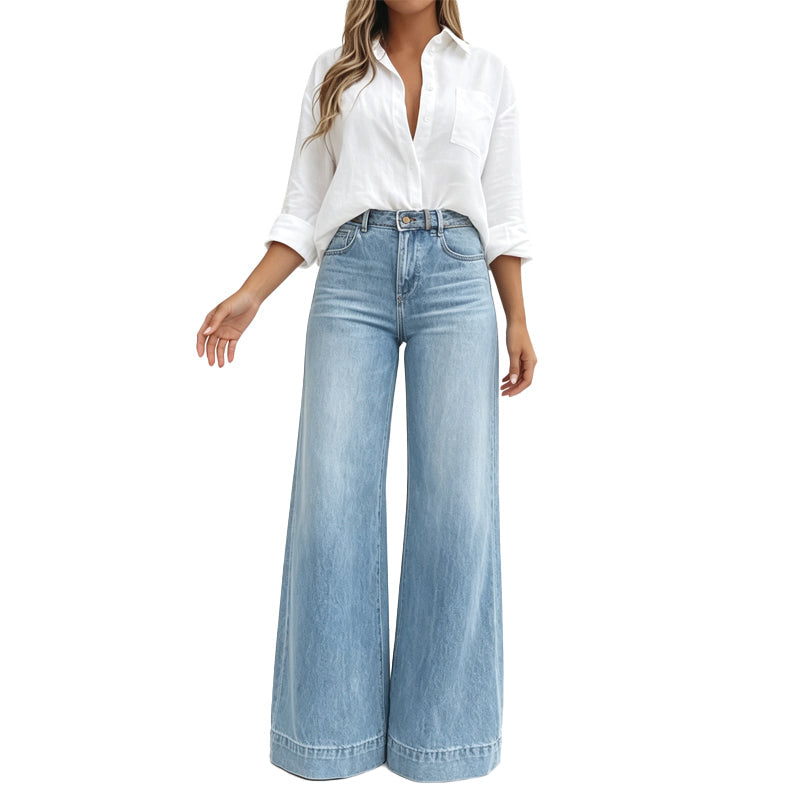 👖 Vintage högmidjade bredbenta jeans – benförlängande, bekväm passform, enkel att styla dag som kväll. ✨