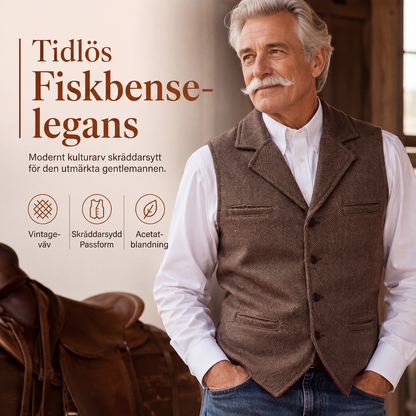 ⏳ Het erbjudande!🎉✨Herrväst i vintagestil med revers och fiskbensmönster i tweed