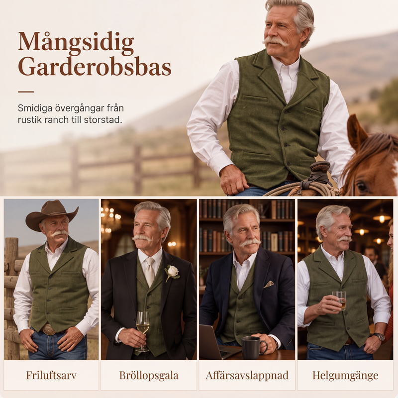 ⏳ Het erbjudande!🎉✨Herrväst i vintagestil med revers och fiskbensmönster i tweed