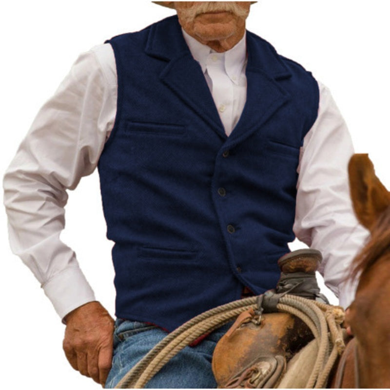 ⏳ Het erbjudande!🎉✨Herrväst i vintagestil med revers och fiskbensmönster i tweed