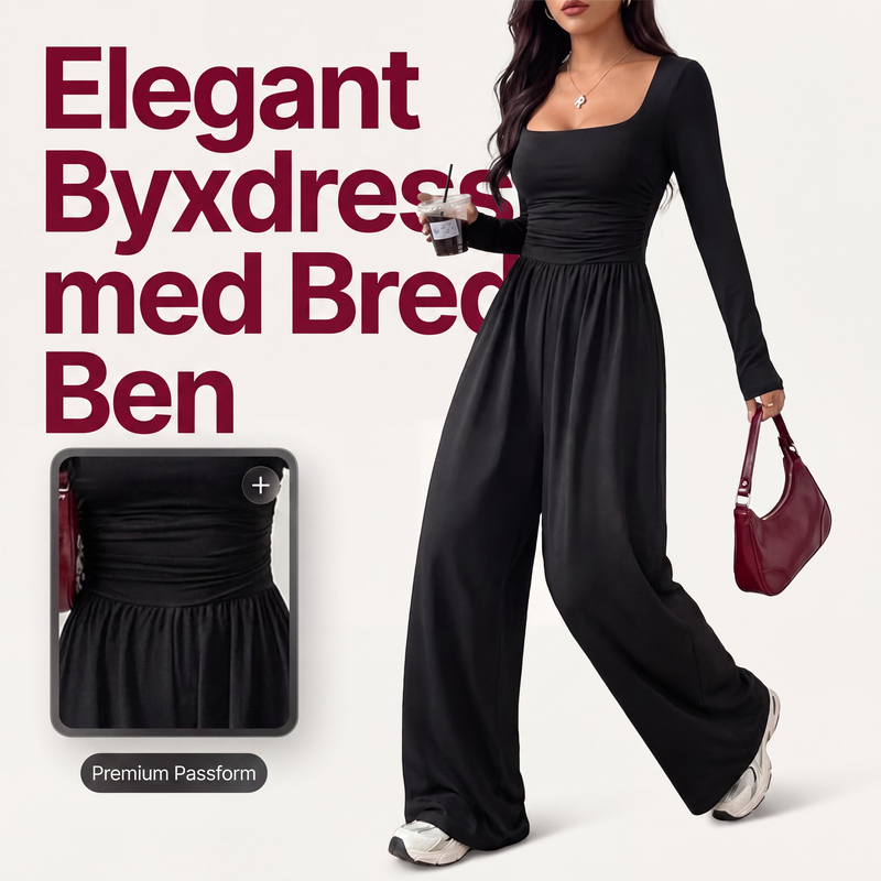 Damledig fyrkantig halsringning vida ben jumpsuit