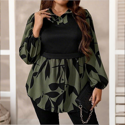 ❤️😍 Elegant blus med mönster — tvådelad effekt, ballongärmar, feminin silhuett ✨