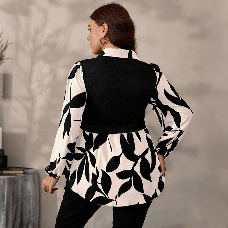 ❤️😍 Elegant blus med mönster — tvådelad effekt, ballongärmar, feminin silhuett ✨