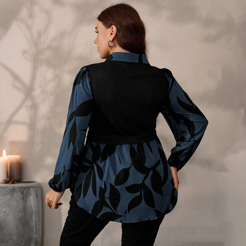❤️😍 Elegant blus med mönster — tvådelad effekt, ballongärmar, feminin silhuett ✨