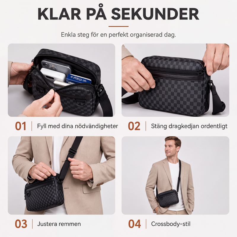 Fyrkantig axelremsväska i PU-läder för män
