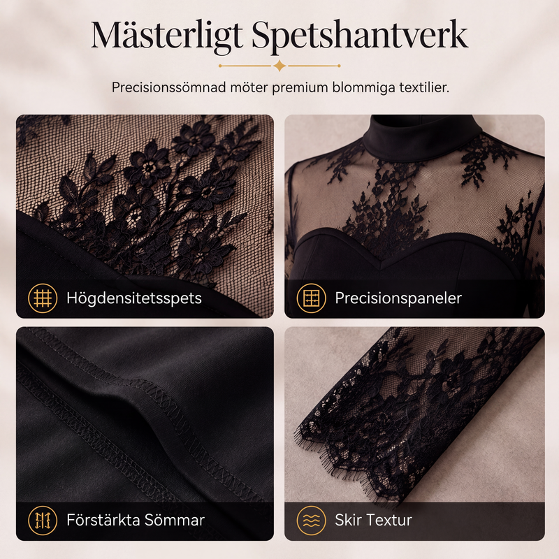 Damklänning i maxilängd med långa ärmar och spetsdetaljer
