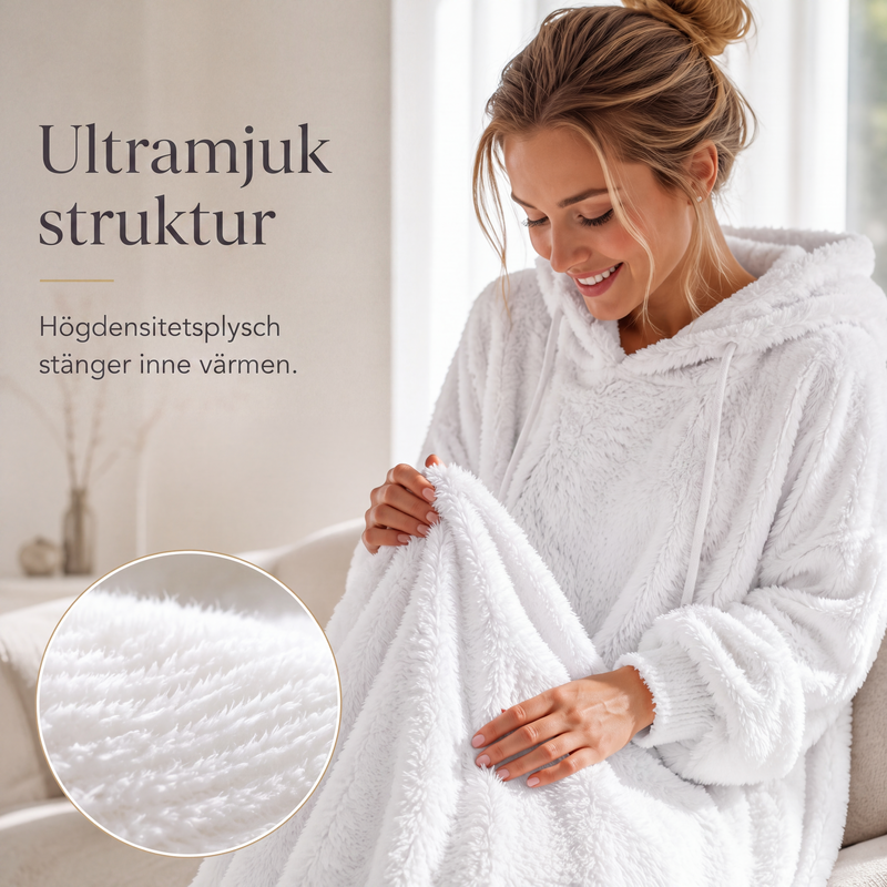 Damens lediga plyschklänning med huva för hemmabruk