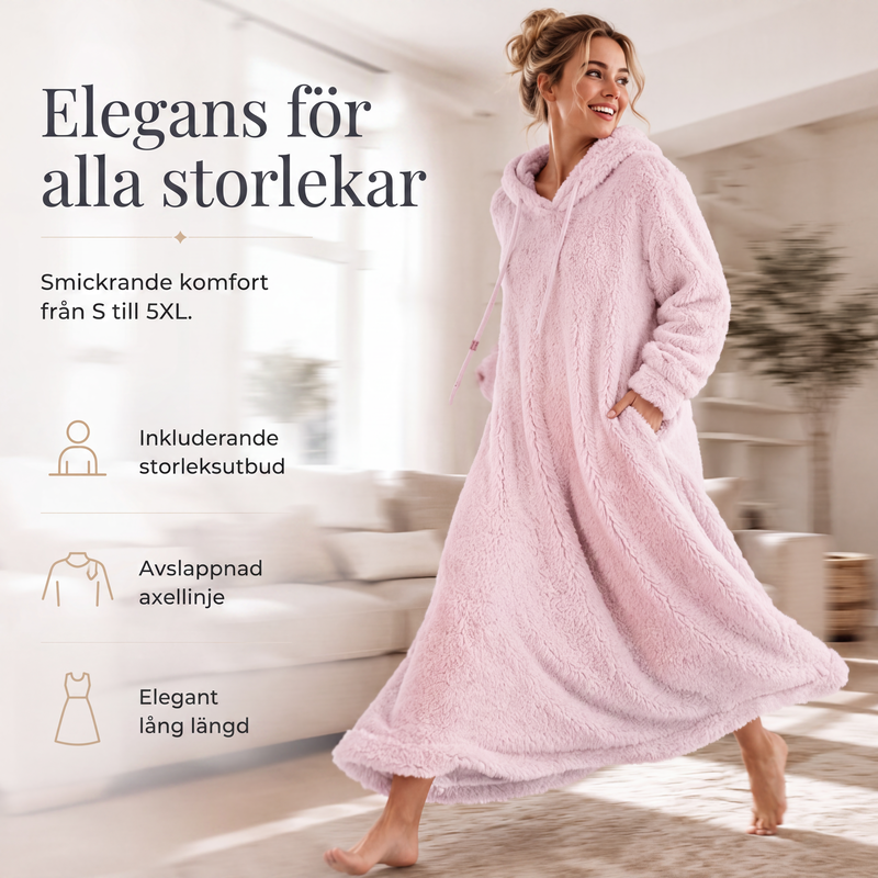 Damens lediga plyschklänning med huva för hemmabruk