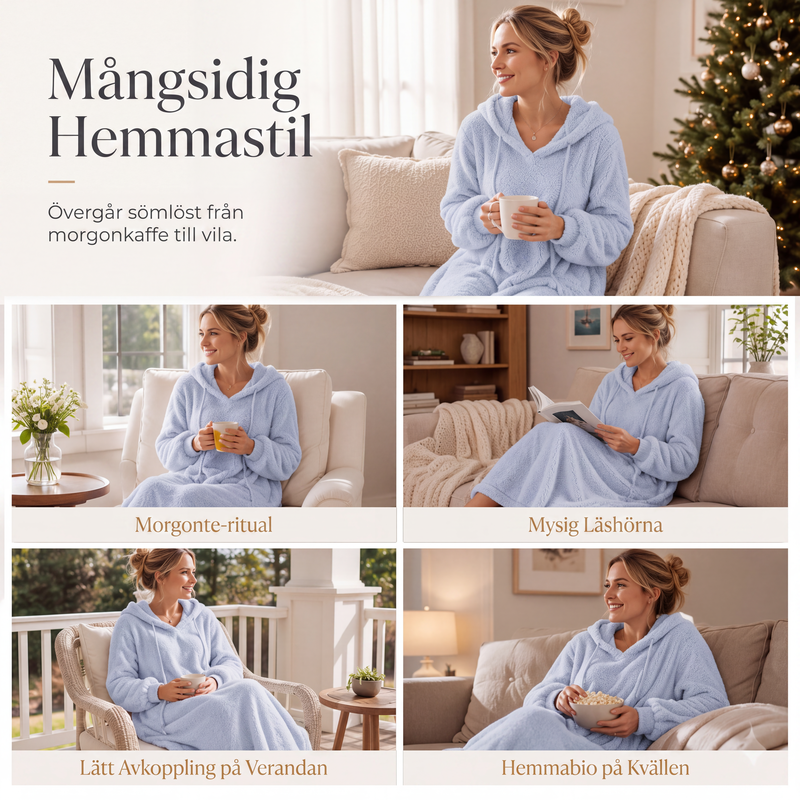 Damens lediga plyschklänning med huva för hemmabruk