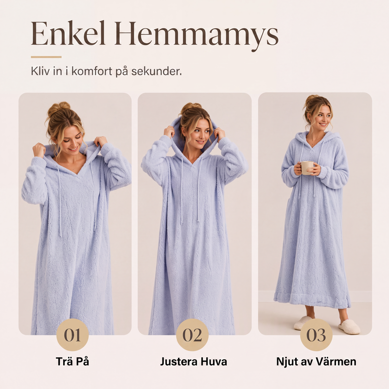 Damens lediga plyschklänning med huva för hemmabruk