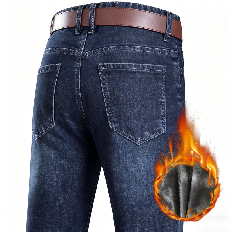 Herrarnas Varmfodrade Jeans – Bekväma Raka Vinterjeans med Mjuk Insida