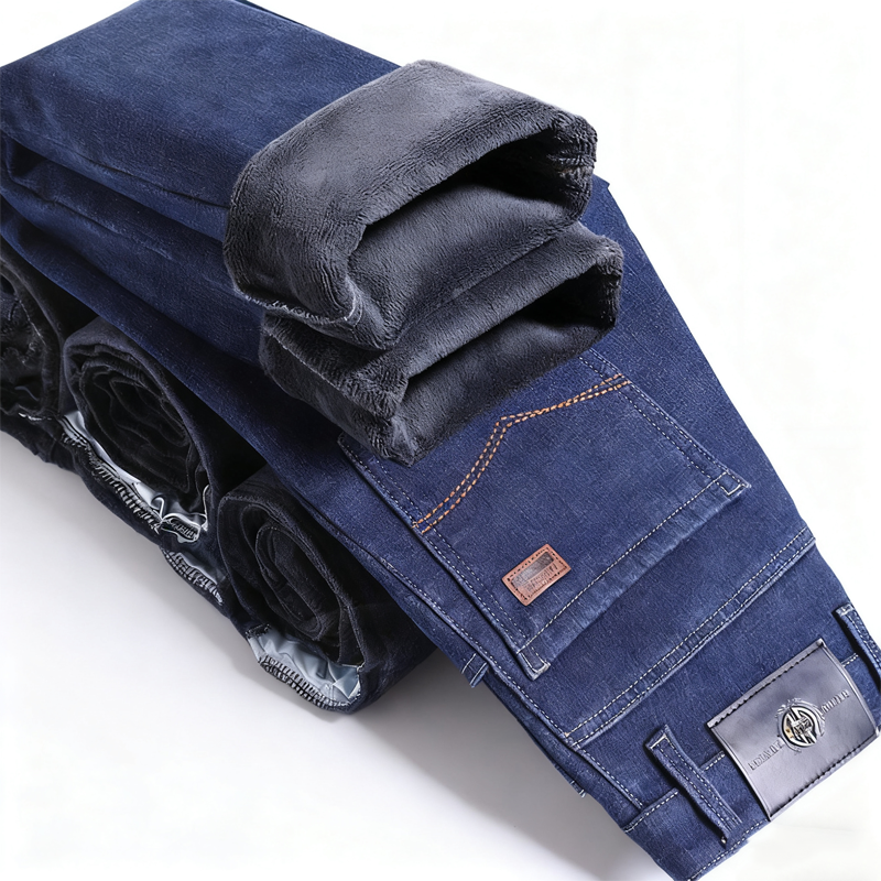 Herrarnas Varmfodrade Jeans – Bekväma Raka Vinterjeans med Mjuk Insida