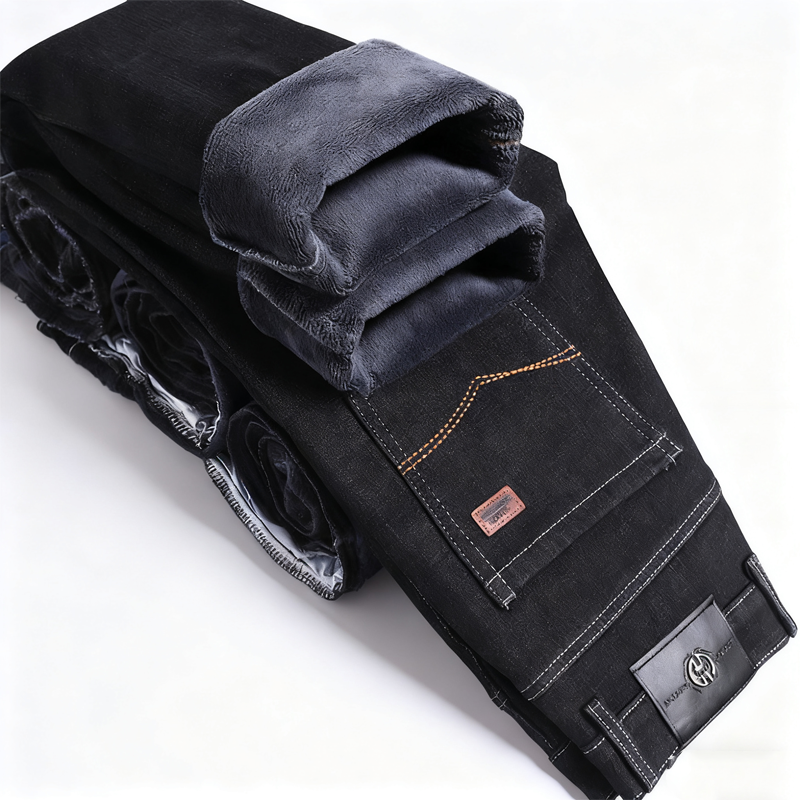 Herrarnas Varmfodrade Jeans – Bekväma Raka Vinterjeans med Mjuk Insida