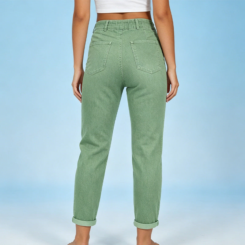 👖✨ Avslappnade denimbyxor med dragsko och mudd