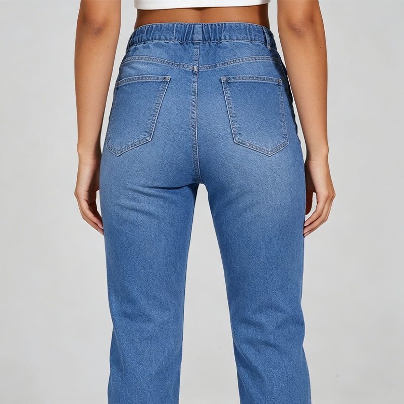 👖✨ Avslappnade denimbyxor med dragsko och mudd