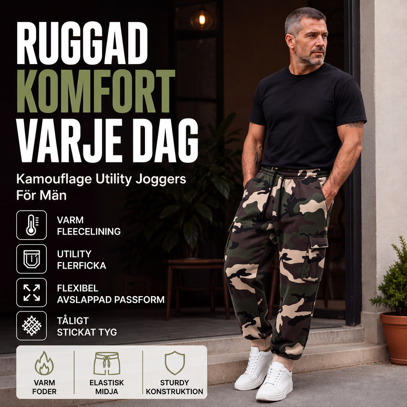 Kamouflagebyxor för män med dragsko, atletiska cargobyxor