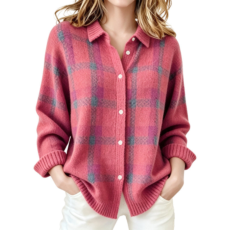 ⏰️ 50 % RABATT | Kvinnlig ledig rutig knäppt cardigan