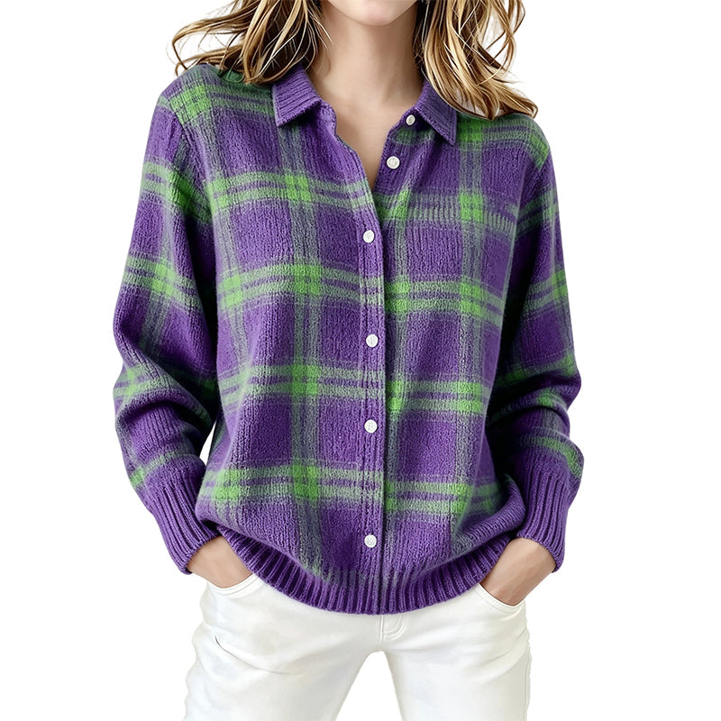 ⏰️ 50 % RABATT | Kvinnlig ledig rutig knäppt cardigan