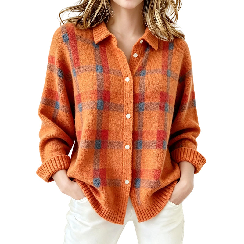 ⏰️ 50 % RABATT | Kvinnlig ledig rutig knäppt cardigan