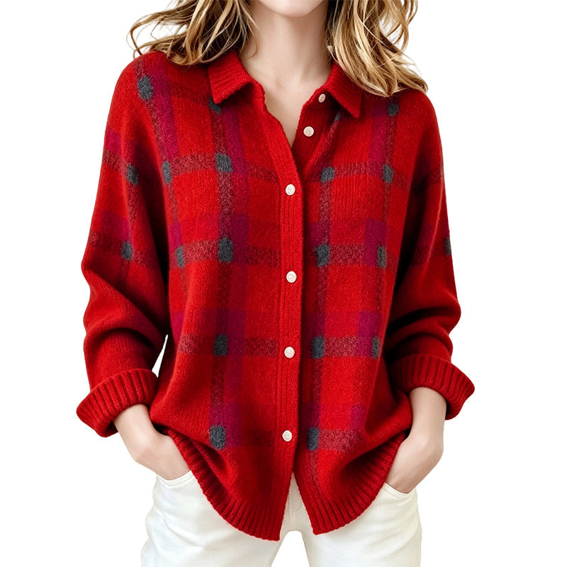 ⏰️ 50 % RABATT | Kvinnlig ledig rutig knäppt cardigan