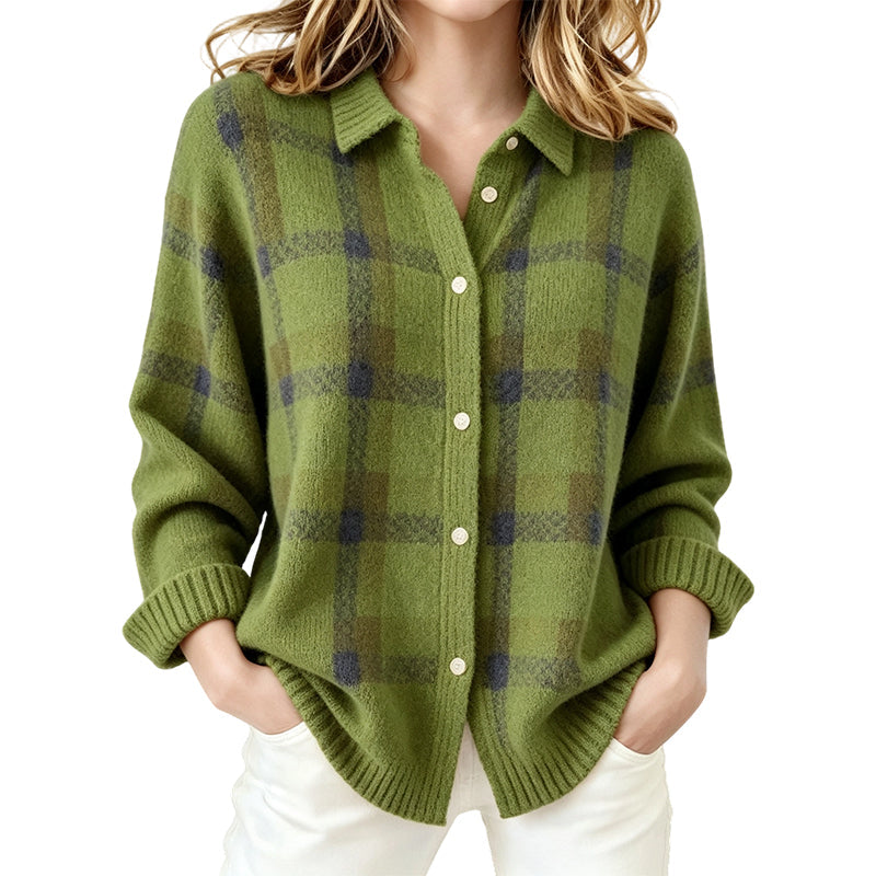 ⏰️ 50 % RABATT | Kvinnlig ledig rutig knäppt cardigan