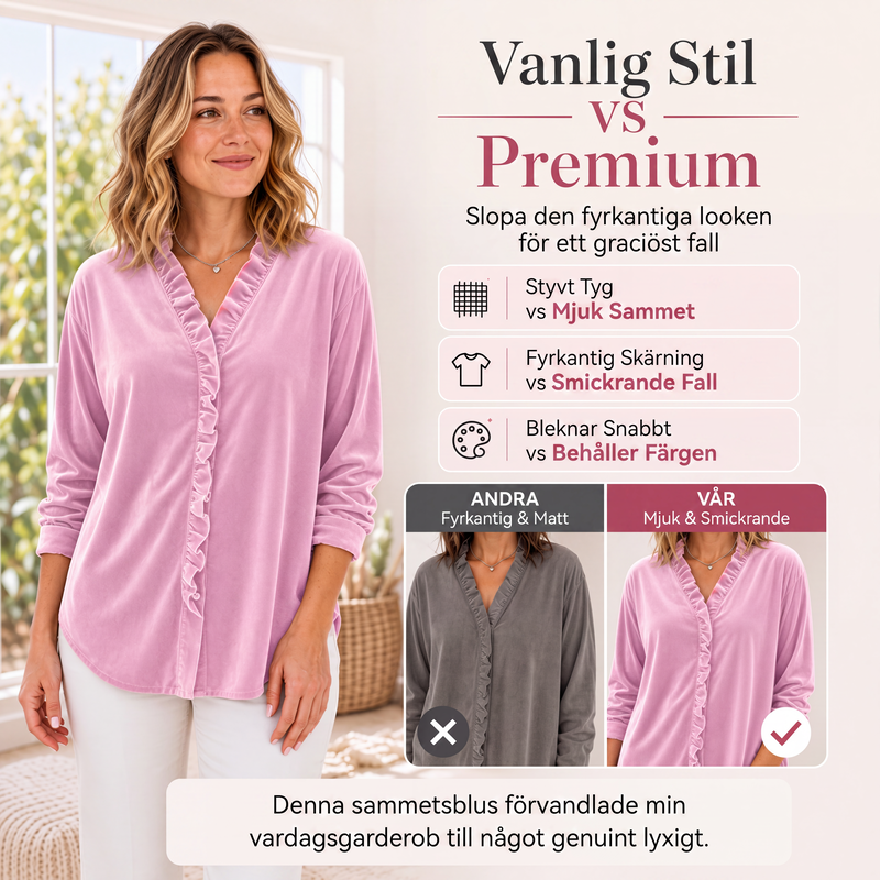 Blus för kvinnor i enfärgad design med volangkrage