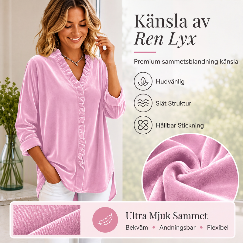 Blus för kvinnor i enfärgad design med volangkrage