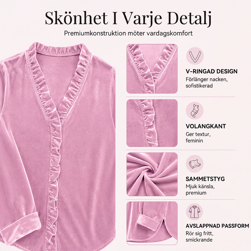 Blus för kvinnor i enfärgad design med volangkrage