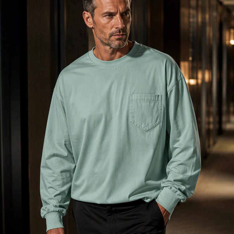 Nya ankomster📦|Herr Långärmad T-shirt med Lös Passform – Mjuk Casual Tröja för Vardag & Höst