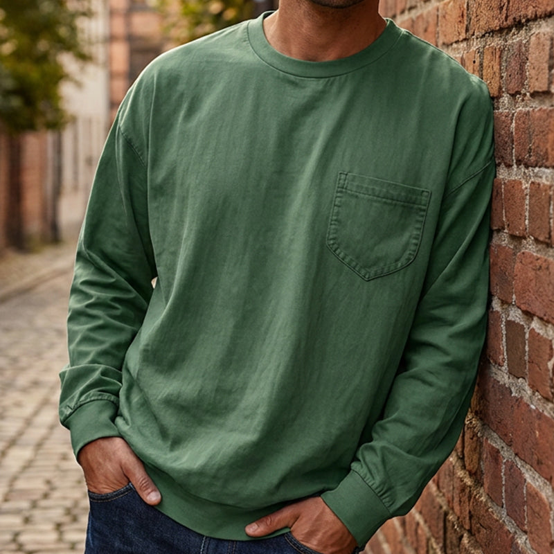 Nya ankomster📦|Herr Långärmad T-shirt med Lös Passform – Mjuk Casual Tröja för Vardag & Höst