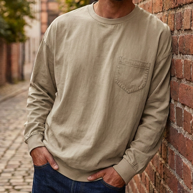 Nya ankomster📦|Herr Långärmad T-shirt med Lös Passform – Mjuk Casual Tröja för Vardag & Höst
