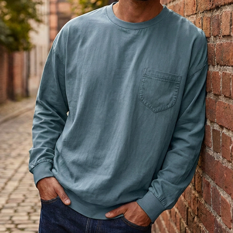 Nya ankomster📦|Herr Långärmad T-shirt med Lös Passform – Mjuk Casual Tröja för Vardag & Höst