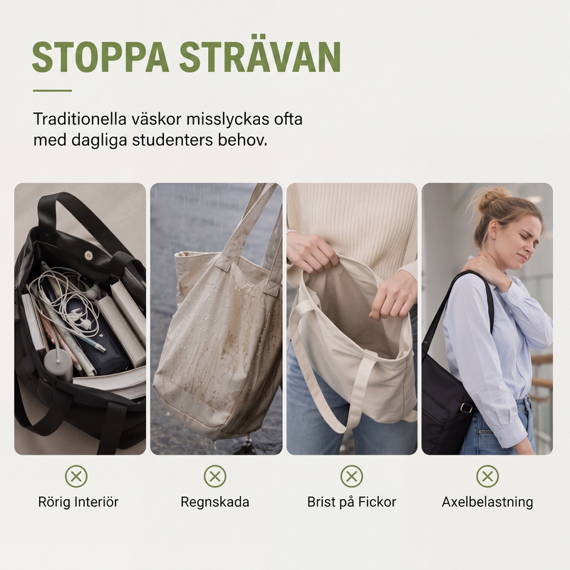 Kraftig canvas-handväska med flera fack och stor kapacitet