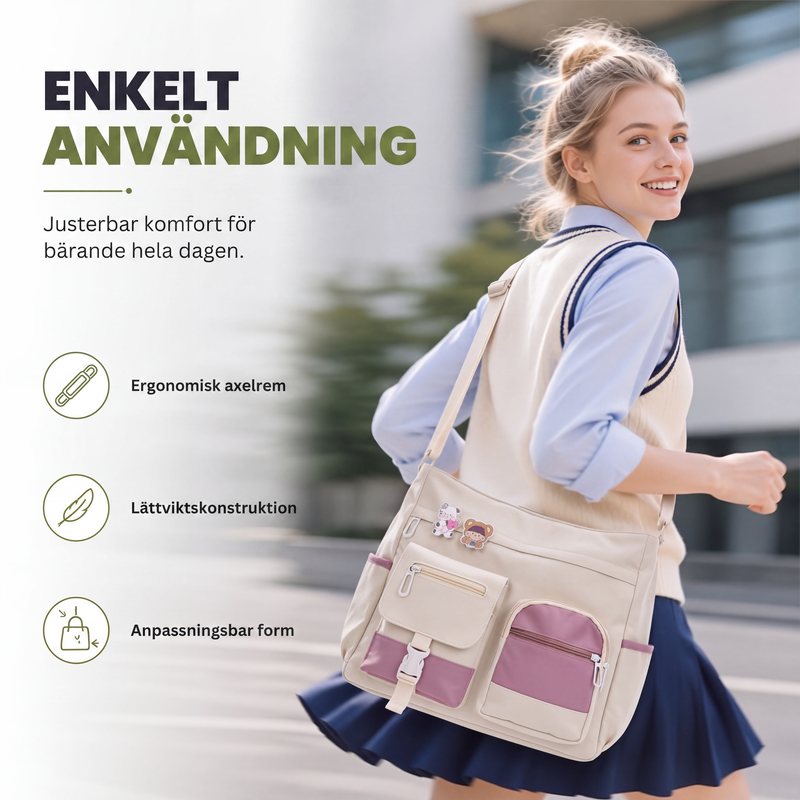 Kraftig canvas-handväska med flera fack och stor kapacitet