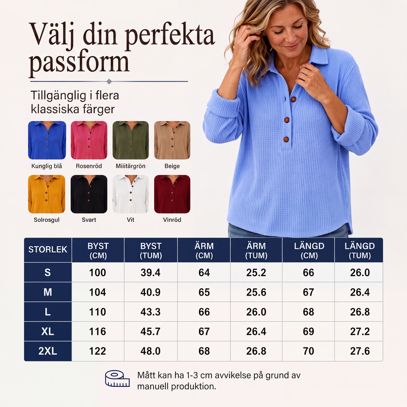 📢📢50 % rabatt!!!🎉✨Långärmad Henley-tröja i våffelstickad tröja för damer