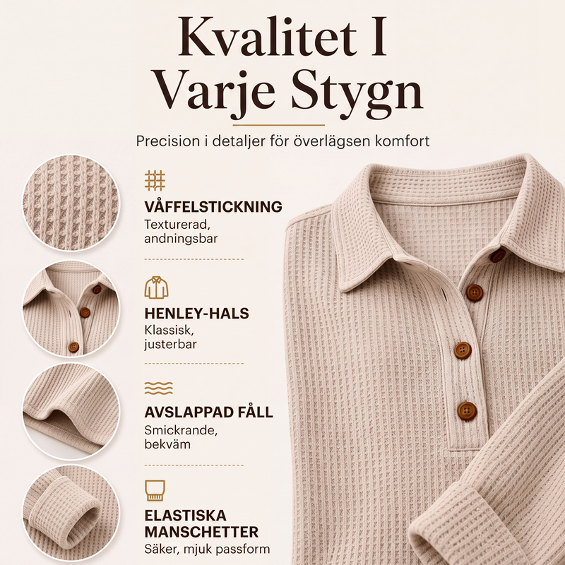 📢📢50 % rabatt!!!🎉✨Långärmad Henley-tröja i våffelstickad tröja för damer