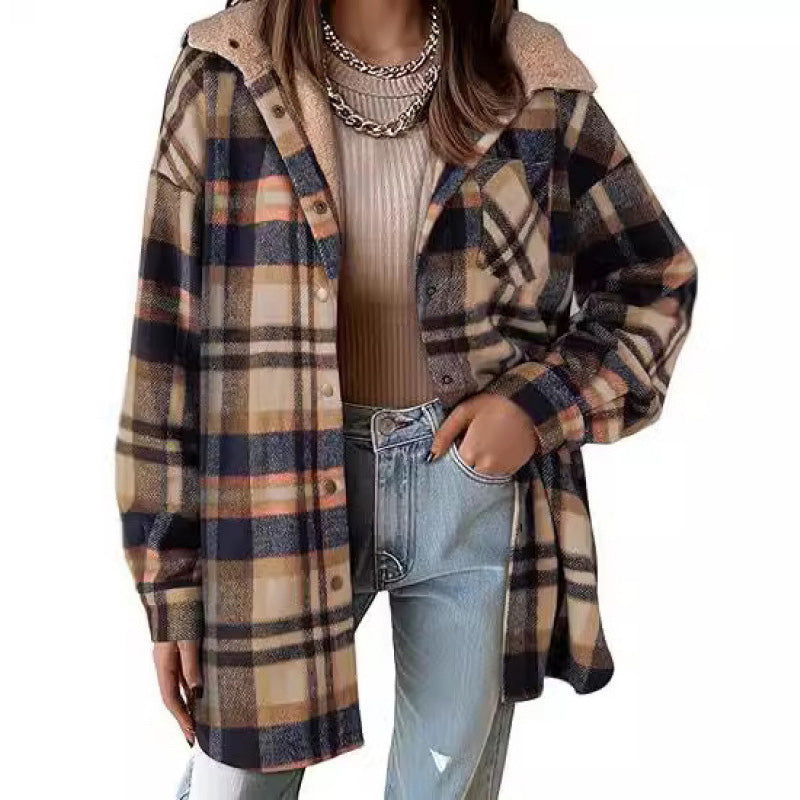 🔥50 % rabatt🔥⏰Klassisk, mysig rutig damjacka med huva🧥