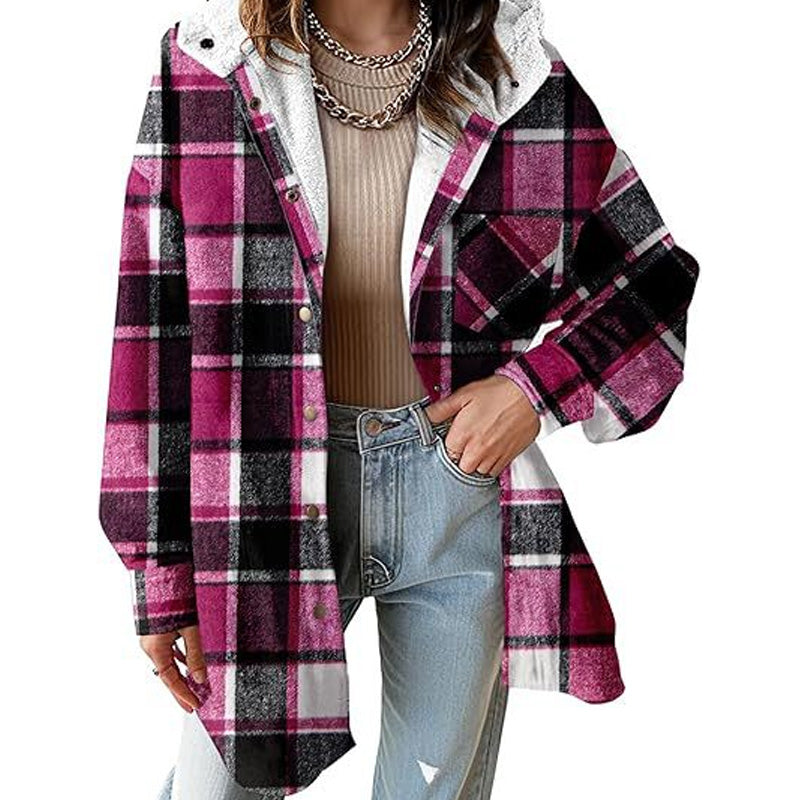 🔥50 % rabatt🔥⏰Klassisk, mysig rutig damjacka med huva🧥