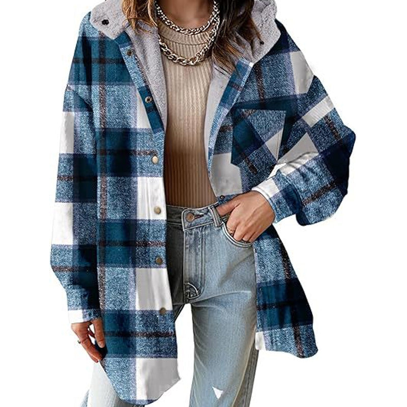 🔥50 % rabatt🔥⏰Klassisk, mysig rutig damjacka med huva🧥